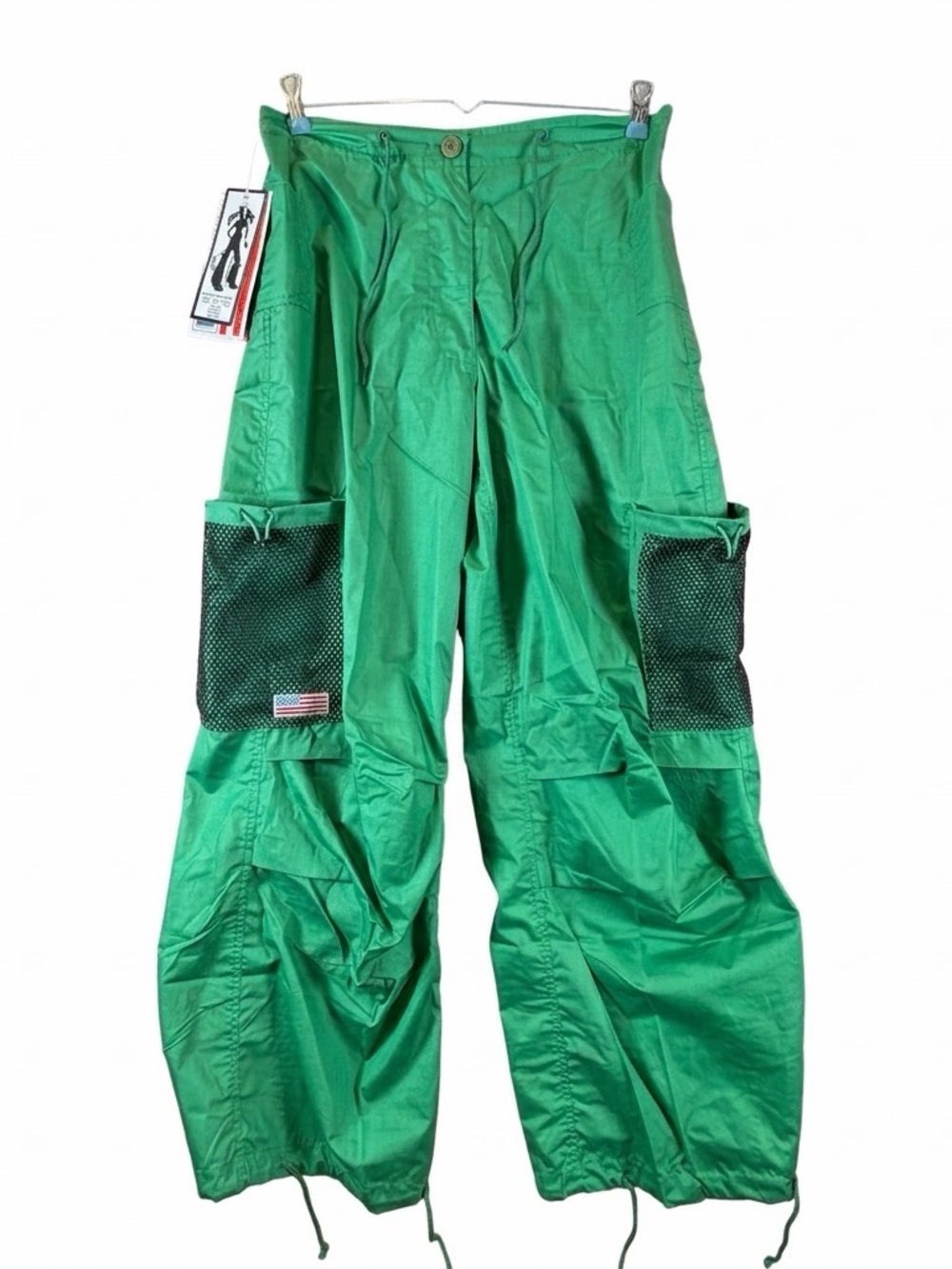 NWT Vintage UFO Girly Fit Green Mesh Cargo Parachute Pants Y2K Rave Small